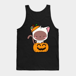 Funny white cat is in a pumpkin Tank Top